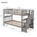 Stairway Twin Over Twin Bunk Bed with Storage and Guard Rail, Gray