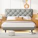 Upholstered Bed with Light Stripe, Floating Platform Bed, Linen Fabric