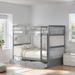 Twin over Twin Size Bunk Bed with Ladders, Solid Wood Kids Storage Bed Frame with 2-Storage Drawers for Bedroom, Walnut
