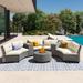 Fan-shaped Rattan Suit Combination Set, Semicircle Design All Weather Outdoor Sectional Sofa Set Split Sofa w/ Side Table