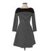 BCBGMAXAZRIA Casual Dress - A-Line Crew Neck 3/4 sleeves: Black Print Dresses - Women's Size Small