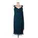 Alex Evenings Cocktail Dress - Party V Neck Sleeveless: Teal Solid Dresses - Women's Size 16