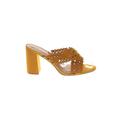 Just Fab Mule/Clog: Slip On Chunky Heel Casual Yellow Print Shoes - Women's Size 11 - Open Toe