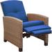 Winston Porter Bergeson Recliner Patio Chair w/ Cushions Metal/Wicker/Rattan in Blue | 37.75 H x 28.25 W x 28.25 D in | Wayfair