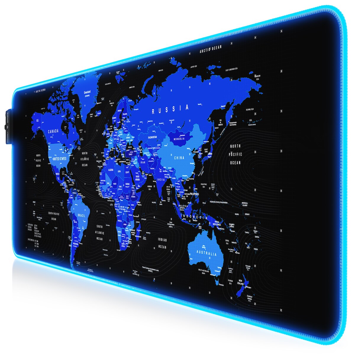 Titanwolf RGB Gaming Mauspad, Mousepad XL 800 x 300mm verbessert Präzision & Geschwindigkeit, Weltkarte blau Image
