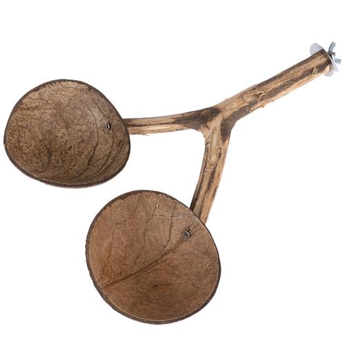 Perchoir TIAKI avec gamelles en noix de coco 30 x 22 x 5cm, accessoire de cage pour oiseau