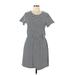 Old Navy Casual Dress - Mini Scoop Neck Short sleeves: Gray Stripes Dresses - Women's Size Large