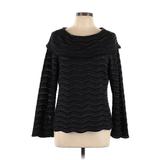 Nic + Zoe Pullover Sweater: Black Chevron/Herringbone Tops - Women's Size Large Petite