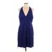 Adrianna Papell Cocktail Dress - Mini V-Neck Sleeveless: Blue Print Dresses - Women's Size 14