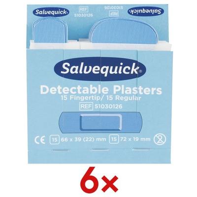 6er-Pack Pflaster »Salvequick®« detektierbar, wasserfest blau, Salvequick, 3.9x6.6 cm