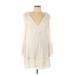 Ecote Casual Dress - Mini Plunge Long sleeves: Ivory Solid Dresses - Women's Size Medium