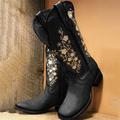 Per donna Stivaletti Stivali da cowboy Anfibi Taglie forti Feste Giornaliero Ricamato Stivali a metà polpaccio Inverno Quadrato Punta tonda Elegante Vintage Similpelle PU Mocassino Nero Kaki