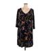 MSK Casual Dress - Shift V-Neck 3/4 sleeves: Black Floral Dresses - New - Women's Size 1X