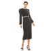 Long Sleeve Puff Sleeve Beaded Midi Dress - Black - Mac Duggal Dresses