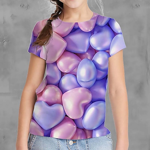 kinderkleidung Mädchen T-Shirt Graphic Outdoor 3D-Druck Kurzarm Rundhalsausschnitt Aktiv 7-13 Jahre Sommer Gelb Rosa Blau Image