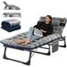 ABORON Portable Folding Camping Cot with 2 Sided Mattress & Pillow 5 Position Adjustable Folding Chaise Lounge Chair for Garden Beach Outdoor/Indoor