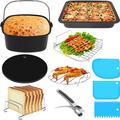 GORWARE General Air Fryer Accessories 15 Pcs Stainless Steel Silicone Air Fryer Liner Cake Basket Pizza Pan Skewer Rack Deluxe Deep Fryer Accessories