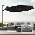 FLAME&SHADE 11ft Outdoor Hanging Patio Cantilever Umbrella w/ a Base and Crank Lift Function for Commercial Street Garden and Beach Black