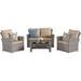 Techmilly Wicker Patio Furniture Set 4 Piece Outdoor Sectional Conversation Sets Gray PE Rattan Patio Sofa Set for Balcony Porch Backyard Khaki