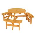 6-Person Outdoor Circular Wooden Picnic Table with 3 Built-In Benches Outside Table and Bench Set for Porch Backyard Patio Lawn Garden