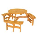 6-Person Outdoor Circular Wooden Picnic Table with 3 Built-In Benches Outside Table and Bench Set for Porch Backyard Patio Lawn Garden