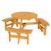 6-Person Outdoor Circular Wooden Picnic Table with 3 Built-In Benches Outside Table and Bench Set for Porch Backyard Patio Lawn Garden