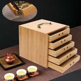 Bamboo Tea Box with Drawer Tea Bag Storage Organizer Tea Cake Box with 5 Tea Tray Pu er Tea Cake Case Pallet Tea Tools Natural Tea Cake Storage Box for Kung Fu Tea Accessories Gifts