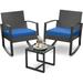 Qsun 3 Pieces Patio Furniture Set Patio Rocking Bistro Set Outdoor Patio Furniture Sets Rattan Conversation Sets with Coffee Table for Garden Balcony Backyard Poolside (Grey Cushion)