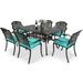 VIVIJASON 7-Piece Patio Furniture Dining Set All-Weather Cast Aluminum Outdoor Conversation Set Include 6 Cushioned Chairs and a Rectangle Table with Umbrella Hole Ocean Blue Cushion