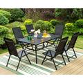 VILLA 9 Piece Patio Dining Set Outdoor Dining Furniture Patio Table Set with Adjustable Portable Patio Folding Chairs (Grey) & Large Square Outdoor Dining Table for Yard Garden and