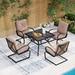 7 Piece Outdoor Patio Dining Set 6 Spring Motion Cushion Chairs 1 Rectangular Table with 1.57 Umbrella Hole Furniture Sets for Lawn Backyard Garden