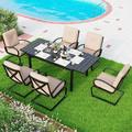 Patio Dining Set for 4 Outdoor Furniture Square Bistro Table with 1.57 Umbrella Hole 4 Spring Motion Chairs with Cushion Burgundy for Backyard Garden Lawn