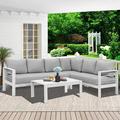 Lane Aluminum Outdoor Patio Furniture Set Metal Outside Patio Furniture Conversation Sets with Dining Table&2 Ottomans Sectional Sofa Couch Seating Set with Cushion for Backyard