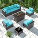 Outdoor Patio Furniture Set 14 Pieces Outdoor Furniture All Weather Patio Sectional Sofa PE Wicker Modular Conversation Sets with Coffee Table 12 Chairs & Seat Clips(Sand)