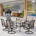 7 Pieces Patio Dining Set Rectangular Expandable Black Metal Table with 9 Padded Textilene Fabric Swivel Chairs Outdoor Furniture Set for Garden Poolside Backyard Porch