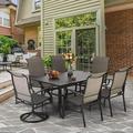 & William Patio Dining Set 9 Pieces Patio Furniture Set 8 x Patio Dining Chairs Quick Dry Textilene High Back Support 350lbs and Expandable 6-8 Person Dining Table Patio Set for Lawn