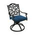 Mondawe 2 Piece Cast Aluminum 360Â° Swivel Chair Outdoor Dining Arc-shaped Seat with Armrest Ergonomic Patio Chair Blue Olefin Cushion