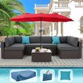 7 Piece Patio PE Rattan Wicker Sofa Set Outdoor Sectional Conversation Furniture Chair Set with Cushions and Table Black