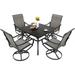 5PCS Patio Dining Set of 4 Swivel Dining Chairs and Square Metal Dining Table with 1.57 Umbrella Hole Outdoor Dining Furniture for Kitchen & Backyard