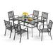 VILLA Patio Dining Set 7 Piece 6 Person Outdoor Table and Chairs with 6 Bistro Chair & 60 x 38 Rectangular Large Metal Dining Table(1.57 Umbrella Hole)