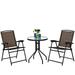 Patio Bistro Set 3-Piece Patio Dining Furniture Set with Round Tempered Glass Table 2 Chairs Small Outdoor Folding Chairs & Table Set for Porch Garden Pool