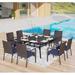 Patio Furniture Set for 8 9 Piece Outdoor Dining Set 8 Rattan Dining Chairs with Removable Cushions and 1 Square Dining Table 1.57 Umbrella Hole