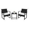 SYTHERS Patio Porch Furniture Sets 3 Pieces PE Rattan Wicker Arm Chairs with Glass Tea Table Outdoor Garden Furniture Sets Black