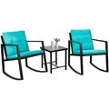 Flamaker 3 Pieces Patio Furniture Set Rocking Wicker Bistro Sets Modern Outdoor Rocking Chair Furniture Sets Clearance Cushioned PE Rattan Chairs Conversation Sets with Coffee Table (Beig