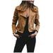 Pgeraug Womens Tops Slim Long Sleeve Short Motorcycle Suede Biker Jacket Solid Colors Turndown Collar Winter Coats for Women Coffee 2Xl