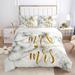 Gold Metallic Marble Comforter Cover Set Twin Full Queen King Size 3 Piece Bed in a Bag Foil Print Glitter White Comforter Cover and Pillowcases Set All Season Soft Microfiber Complete Bedding Sets