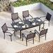 & William Outdoor Patio 7 Pieces Dining Set with 6 PE Rattan Chairs and 1 Rectangle Expandable Metal Table Modern Outdoor Furniture with Seat Cushions for Poolside Porch Patio Bal