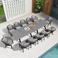 LEAF 9 Pieces Patio Dining Sets All-Weather Wicker Outdoor Patio Furniture with Table All Aluminum Frame for Lawn Garden Backyard Deck Outdoor Dining Sets with Cushions and Pillows Grey