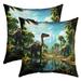 YST Set of 2 3D Dinosaur Throw Pillow Covers 18x18 Inch for Boys Girls Kids Wild Animal Jungle Pillow Covers Dinosaurs Cute Dino Cushion Covers Palm Tree Tropical Pillow Covers