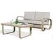 Furniture Outdoor 3-Piece Sofa Set Patio Conversation Furniture Set with One 3-Seater Sofa Coffee Table and Side Table Outdoor Deep Seating Aluminum Lounge Chairs